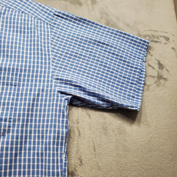 River Trader Button Down Short Sleeve Plaid Shirt 1 Pocket Blue White Men Sz XL - Picture 5 of 8